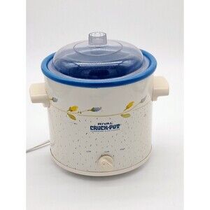Vintage Rival Crock-Pot 3100 3.5 Qt Slow Cooker Blue Ceramic Stoneware Flower